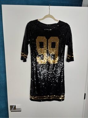 Rehab Black Sequin Dress with Gold Accent